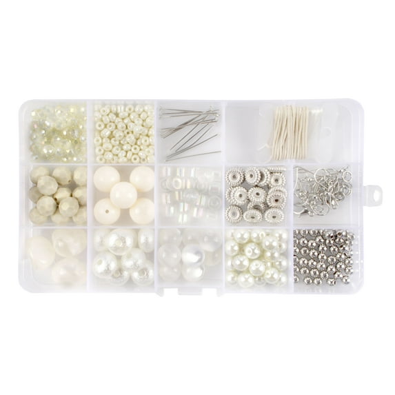 Bead Kits for Jewerly Making - 600pcs Bead Craft Set - DIY Bracelets, Necklaces, and Earrings Supplies Box - Arts and Crafts for Kids, Girls, Teens, Adults - White Charm - Assortment 206