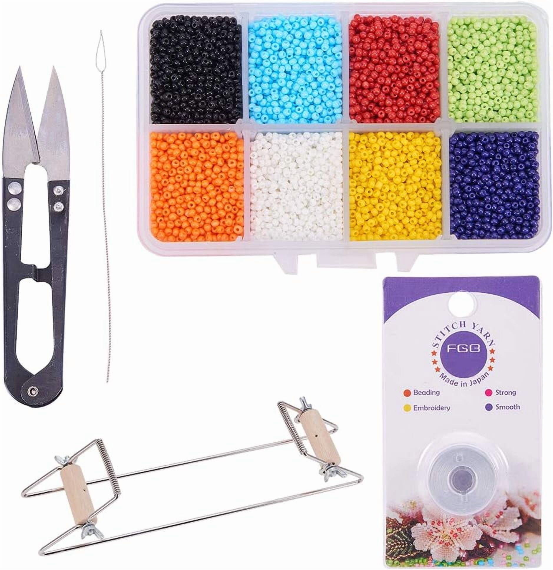 Bead Loom Kit - About 1600pcs 8 Color 12/0 Glass Seed Beads Steel Scissors Knitting Needle Threads for Necklace Bracelet Jewelry DIY Making