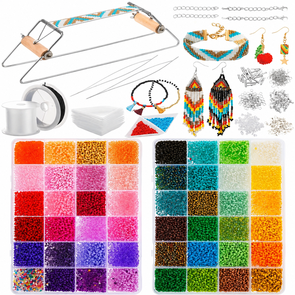 Bead Loom Kit for Adult - with 24000 Glass Seed Bead, Ideal for Bracelet Necklace Earrings Making, Craft Project Essentials, Perfect Gifts for Beginner