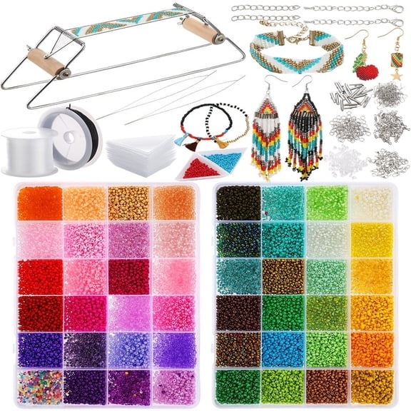 Bead Loom Kit for Adults, 24000 Glass Seed Beads, Jewelry Making Kit for Adults, Bracelet Making Kit, Earring Making Kit, Beading Supplies for DIY Craft Projects & Beginners