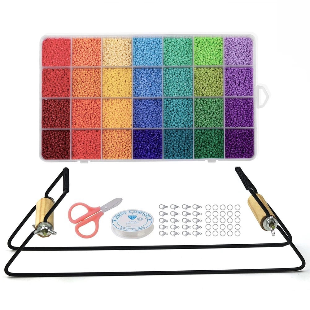 Bead Loom Kit for Adults, Beading Loom Supplies with 28 Color Glass Seed Bead Bracelets, Christmas Valentine's Day Jewelry Earring Making Tools Gifts for Women DIY Craft