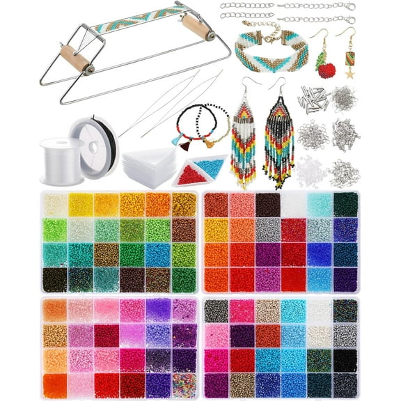 Bead Loom Kit for Adults Beading Loom Supplies 48000 Pcs Glass Seed Beads Bracelets Jewelry Earring Making Tools Birthday Graduation Gifts for Girls DIY Craft