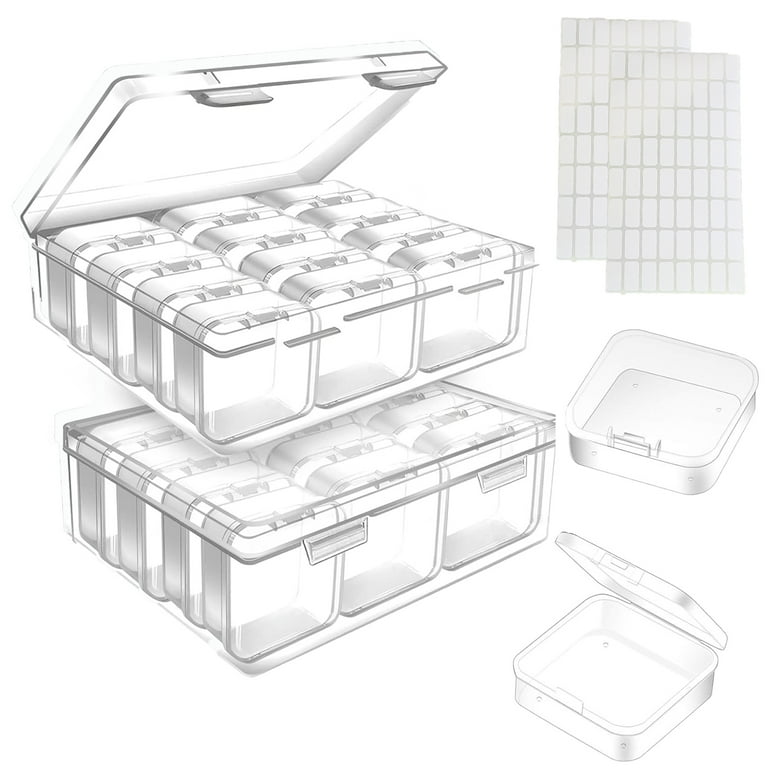 Bead Organizer Box 24 Pcs Small Clear Plastic Bead Storage Containers 2 Craft Storage Box with Hinged Lid 2 Sheet Label Sticker Mini Storage Box