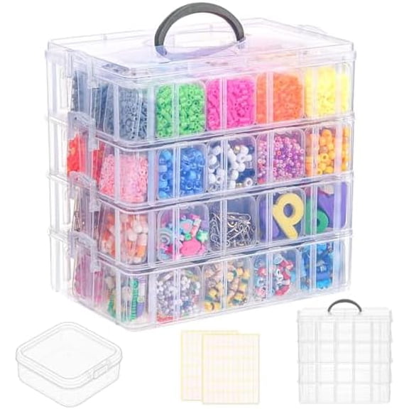Bead Organizer Box, 112pcs Small Organizers, 4-Tier Stackable Storage Container Box for Art Craft Storage, Washi Tape, Kids Toys, Jewelry, Beauty & Sewing Supplies