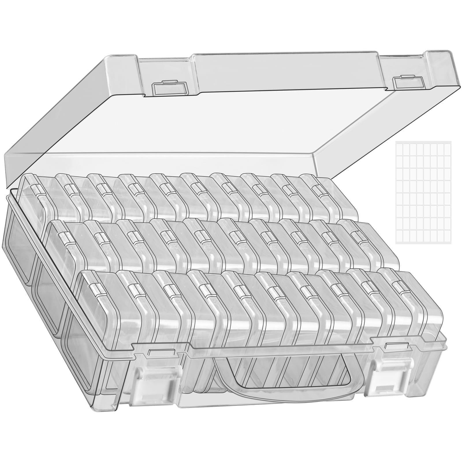 Bead Organizer Box, 30 Grids Small Clear Plastic Bead Storage Containers, Craft Organizer Case with Hinged Lid for Making Beading Jewelry Rhinestones Crafts Screws Small Parts (1 Pack)