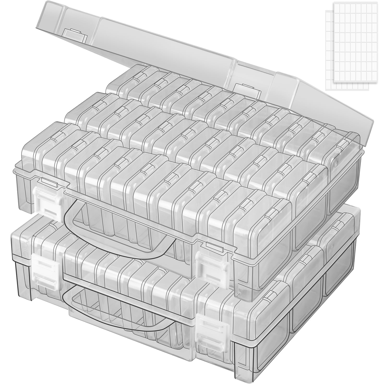 Bead Organizer Box, 30 Grids Small Clear Plastic Bead Storage Containers, Craft Organizer Case with Hinged Lid for Making Beading Jewelry Rhinestones Crafts Screws Small Parts Seeds (2 Pack)
