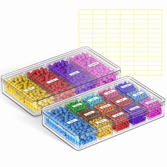 Bead Organizer Box, 30 Pcs Clear Plastic Storage Containers Features Hinged Lid and Labels, Craft Storage Box for Jewelry, Diamonds, Clay Beads, Bracelets, Screws, Seeds, Small Parts