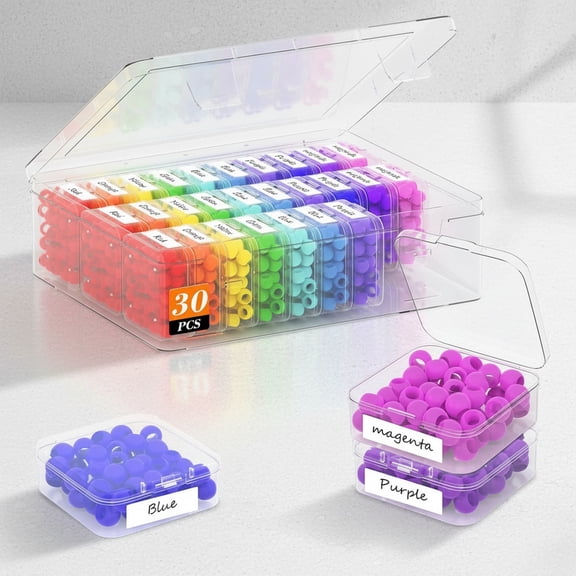 Bead Organizer Box, 30 Pcs Clear Plastic Storage Containers with Hinged Lid and Labels, Craft Storage Box for Jewelry, Diamonds, Clay Beads, Bracelets, Screws, Seeds, Small Parts