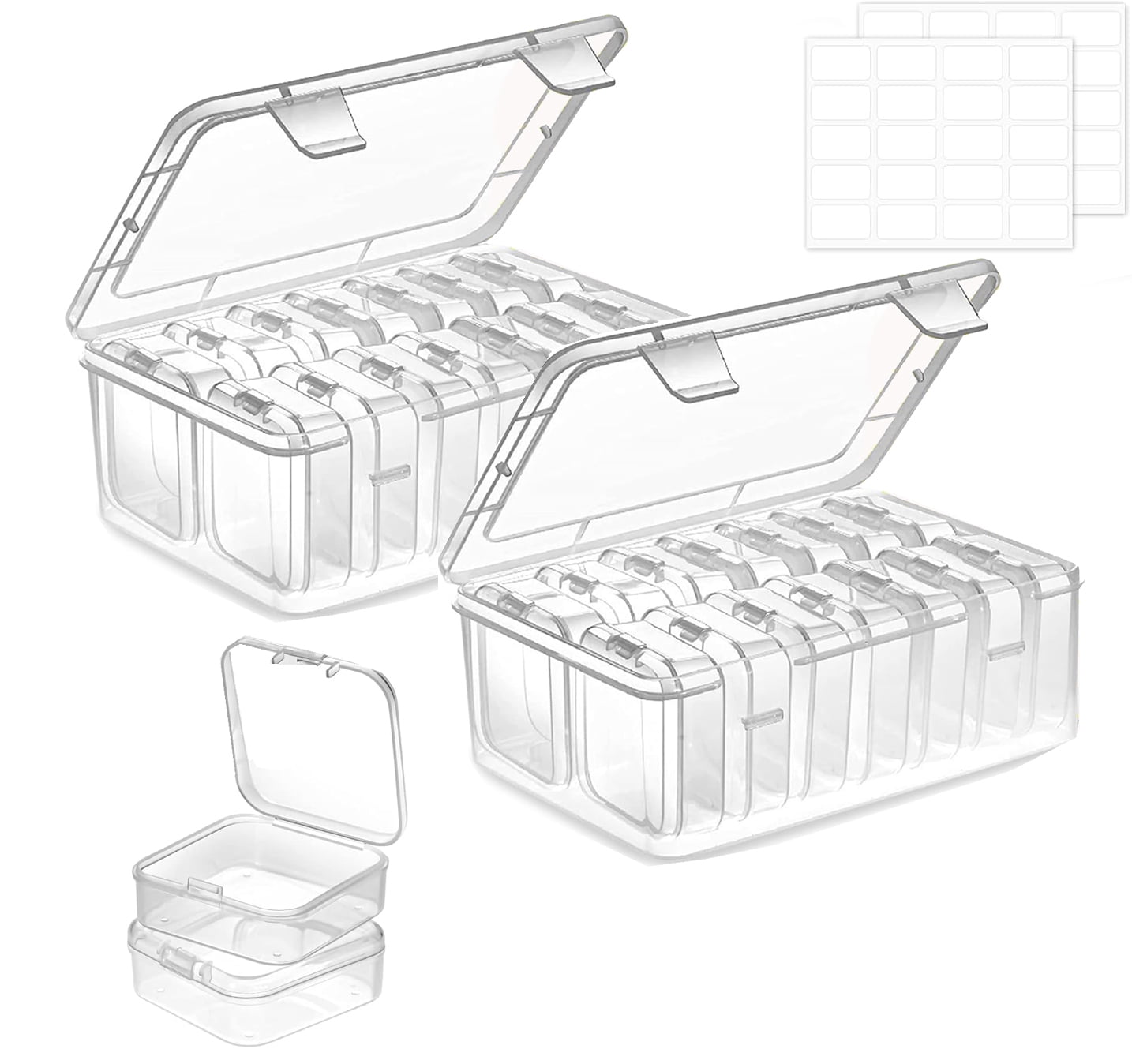 Bead Organizer Box, 30 Pcs Small Plastic Storage Containers, Craft Storage Box with Lid and Labels, Mini Storage Containers for DIY Bracelets Beading Nails Seeds Small Parts(28 Small+2 Large)