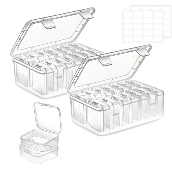 Bead Organizer Box, 30 Pcs Small Plastic Storage Containers, Craft Storage Box with Lid and Labels, Mini Storage Containers for DIY Bracelets Beading Nails Seeds Small Parts(28 Small+2 Large)