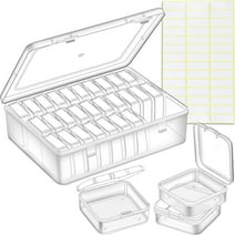 Bead Organizer Box, 30Pcs Small Clear Plastic Bead Storage Containers, 1 Craft Storage Box with Hinged Lid, 1 Sheet Label Sticker, Mini Storage Box for Jewelry Making Beading Crafts Screws Small Parts