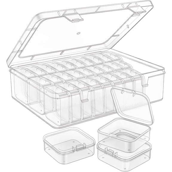 Bead Organizer Box, 31Pcs Small Beads Organizers and Storage Plastic Cases Mini Clear Dimond Storage Containers Boxes with Hinged Lid and Rectangle for Bracelet Making DIY Jewelry Craft Nail