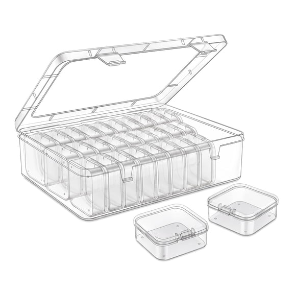 Bead Organizer Box, 31Pcs Small Beads Organizers and Storage Plastic Cases Mini Clear Dimond Storage Containers Boxes with Hinged Lid and Rectangle for Bracelet Making DIY Jewelry Craft Nail