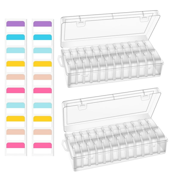 Bead Organizer Box, 48 Small Rectangular Clear Bead Storage Containers Boxes with Hinged Lids and 60 Pcs Labels, for Diamond Painting Art, Small Parts, Jewelry Charms