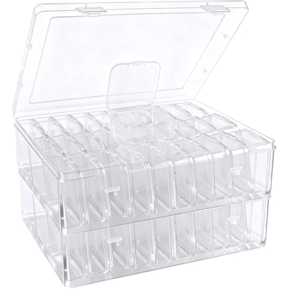 Bead Organizer Box  60 Small Clear Plastic Containers w/ Hinged Lid  2 Main Cases (8.6"x6.7"x2.4") + 60 Mini Containers (2.2"x2.2"x0.8")  For Beads/Jewelry/Diamond Painting/Nail Art/Screws