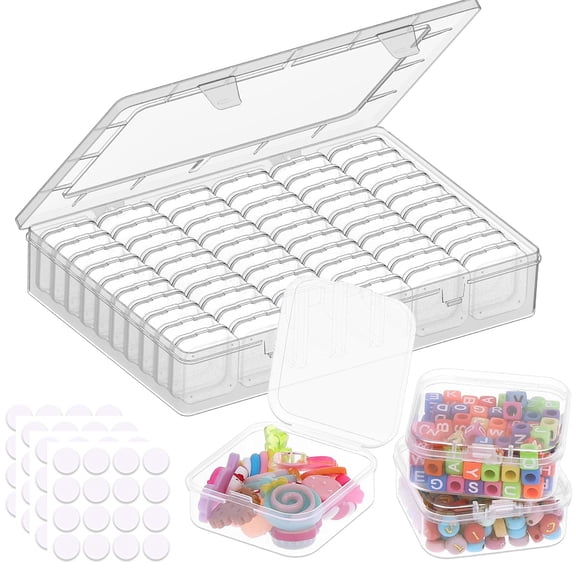 Bead Organizer Box,61pcs Small Clear Plastic Storage Containers Set, Small Bead Organizers and Storage Plastic Cases with Labels, for Jewelry, Crafts, NailDiamonds Storage