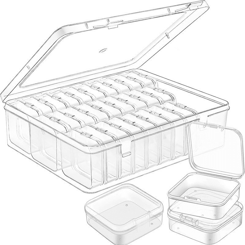62-Piece Clear Bead Organizer Boxes with Hinged Lids – Mini Plastic Storage Containers for Jewelry, Seed Beads, Bracelets, Diamond Painting, and DIY Crafts