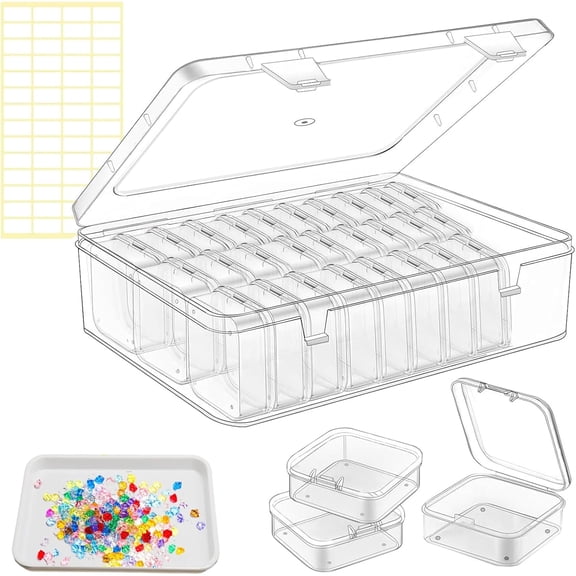 Bead Organizer Box with Classification Trays & Labels, 30 or 60 Pack Small Plastic Storage Containers for Jewelry Beads Diamonds Screws Seeds Small Parts