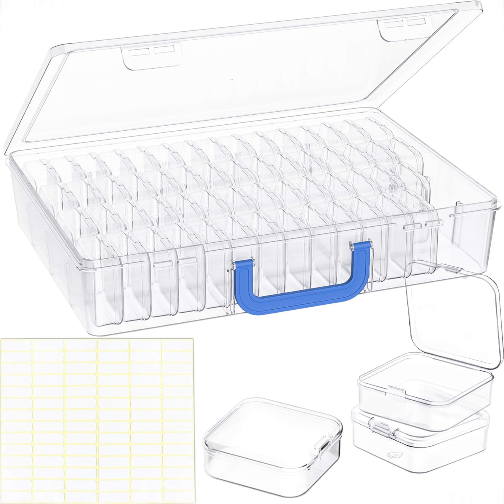 Bead Organizer Box with Handle, 60Pcs Small Bead Storage Boxes with Hinged Lid and Portable Craft Case, Mini Clear Plastic Container for Jewelry Making Supplies Bracelet Screws Seeds Nails Small Part