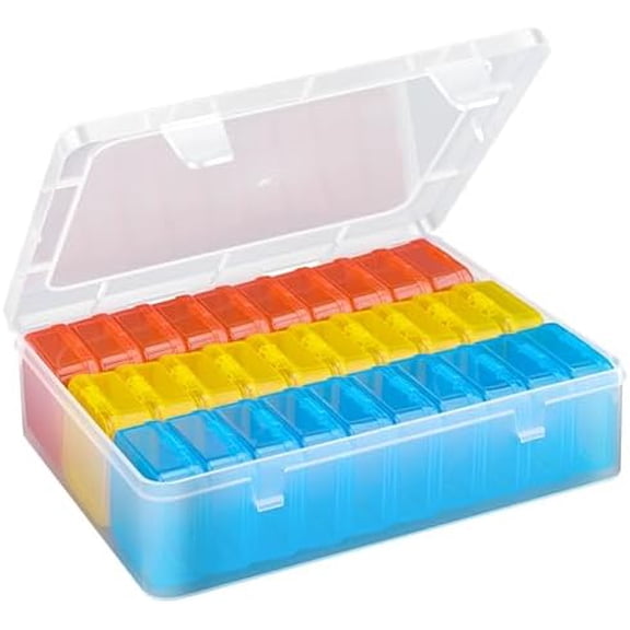 Bead Organizer Box(Red,Yellow,Blue), 62Pcs Small Bead Organizers and Storage Plastic Cases Mini Clear Containers Boxes with Hinged Lid and Rectangle for Bracelet Making DIY Jewelry Craft