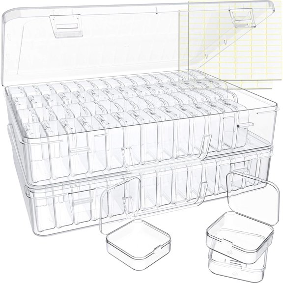Bead Organizer Box, Small Clear Storage Boxes with Labels, Large Travel Craft Case with Handle, Mini Plastic Containers for Jewelry Making Diamonds DIY Pony Bracelet Screws Seeds Small Parts