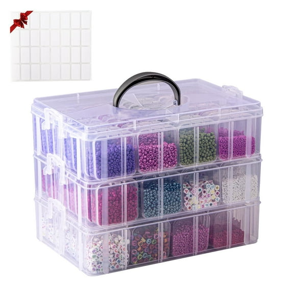 Bead Organizer Box, Small Organizers, 3-Tier Bead Storage Containers Portable Organizer and Storage Box Stackable Plastic Cases for Bracelet Making DIY Jewelry Nail Charms