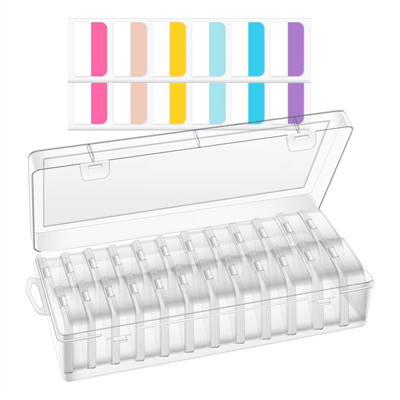 Bead Organizer Box, Small Rectangular Clear Bead Storage Containers Boxes with Hinged Lids and Labels Set 1
