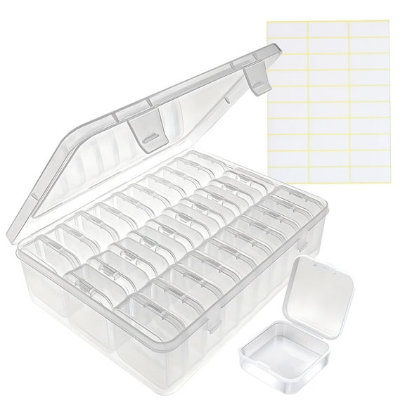 Bead Organizer Box Storage with 1 Sheet Label Sticker Small Bead Container with Hinged Lid for Bracelet Making DIY Jewelry Craft Nail 30 Pcs
