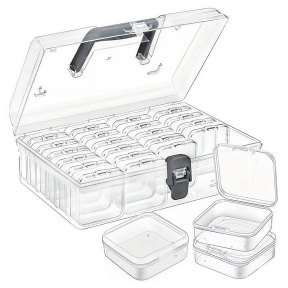 Bead Organizer Box with Handle, 24 Pcs Rectangle Storage Plastic Cases, Mini Clear Containers Boxes