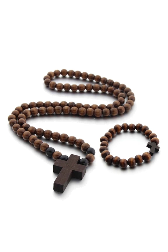 Bead Religious Catholic Crucifix Pendant Necklace Set First Communion Gift Inspirational Crucifix for Pra