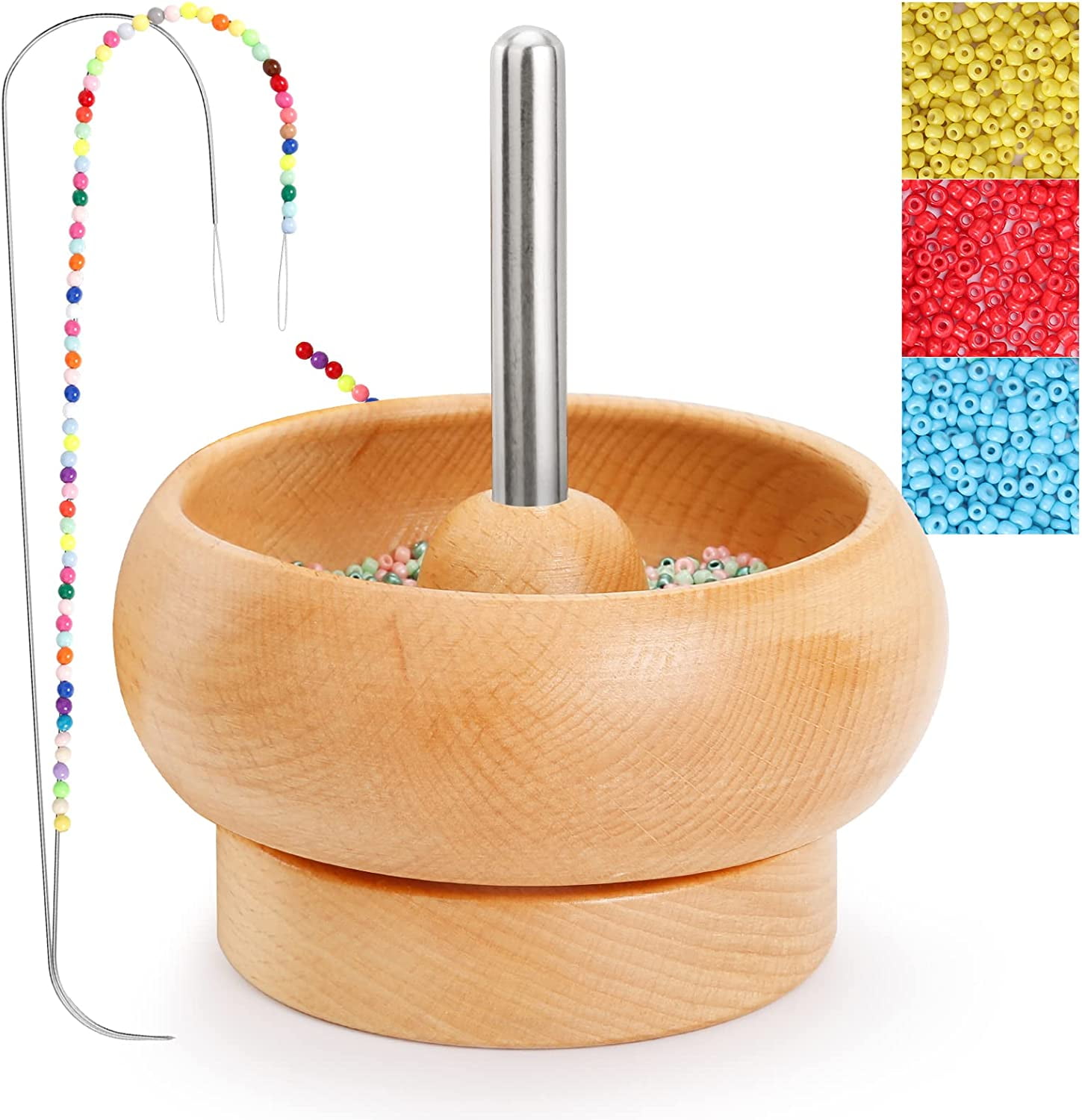 Bead Spinner for Jewelry Making, Wooden Spinning Bead Bowl with 2 Beading  Needle and 3000 Seed Beads for Waist, Bracelets, DIY Seed Beads Crafting