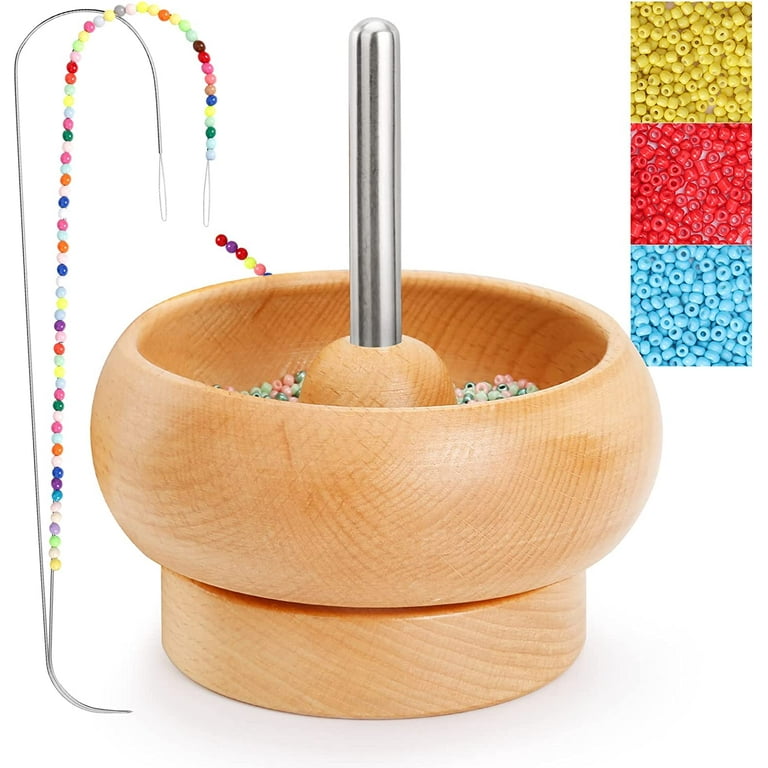 Bead Spinner Bowl, Wooden Bead Spinner Kit with Beading Thread and Needles