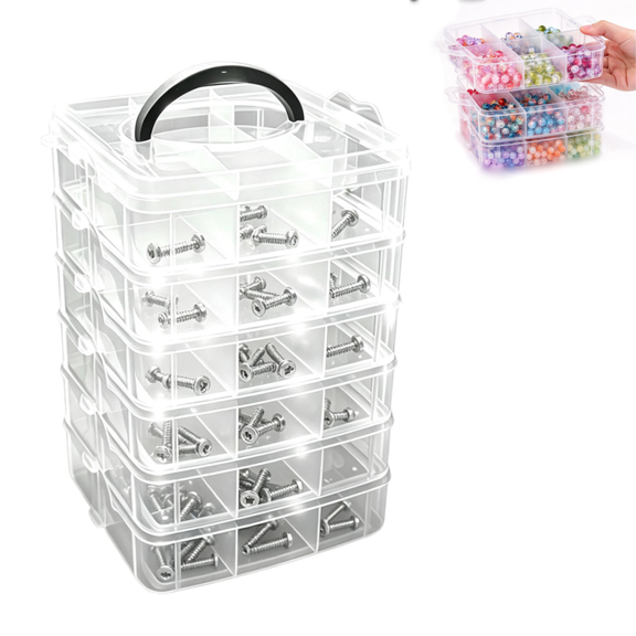 Bead Storage Box, Clear Hardware Container, Multi Grid Organizer with Lid, Clear Multi Grid Design, Hardware Storage Container with Lid, Bead Organizer, for Apartment Farmhouse Garage Cabinet