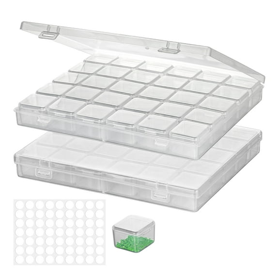 Bead Storage Organizer Box with 30Pcs Organizers,2 Pack Storage Plastic Cases,Mini Bead Containers Boxes,Diamond Painting Storage Containers, Plastic Container Tray for Craft, Jewelry and Ear