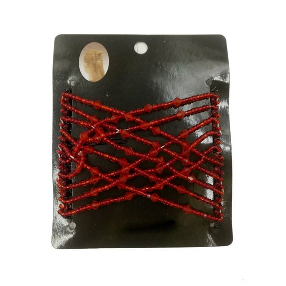 Bead Stretchy Women Hair Combs Double Slide Metal Comb Clip Hairpins, Red