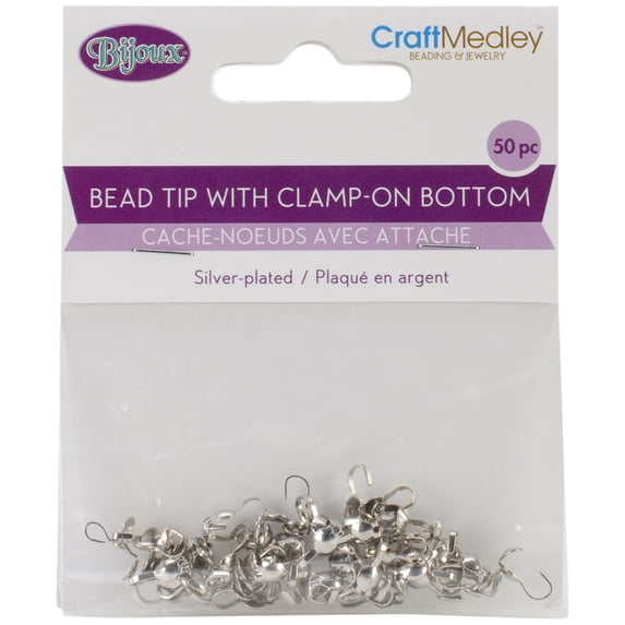 Bead Tip W/Clamp-On Bottom 50/Pkg-Silver-Plated Brass