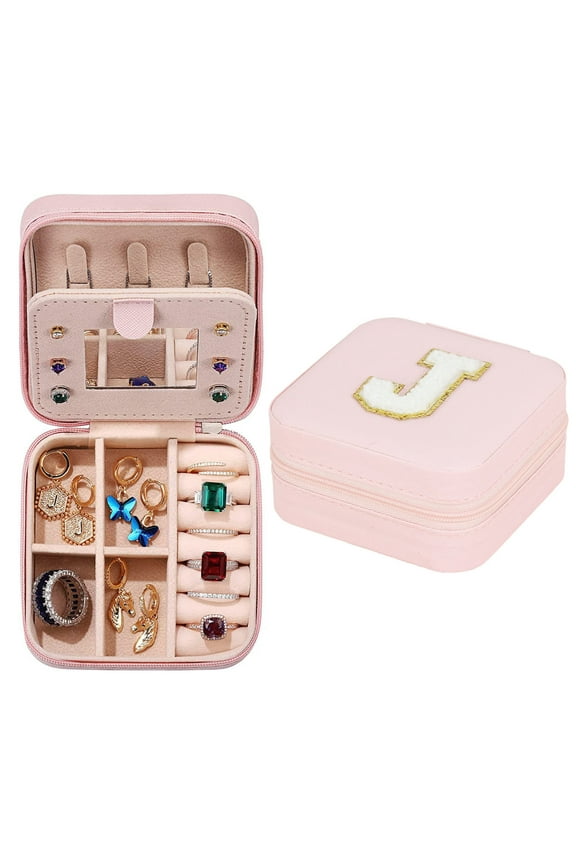 Bead Velvet Jewelry Organizer Box with 26 Letters Compartments for Earring Studs Necklace Hooks Ring Storage Tray Portable 10x10x5cm Case