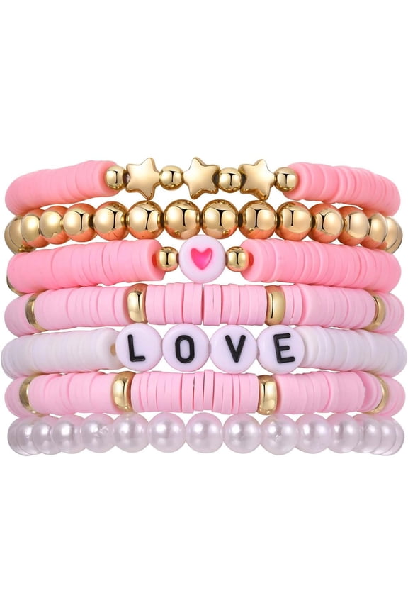 Bead Women Bracelet Stretch - Adjustable Colorful Beaded Set, Y2K Star Heart Love Charms Bracelets, Summer Beach Bohemian Boho Stackable Jewelry Gifts for Girls Friends