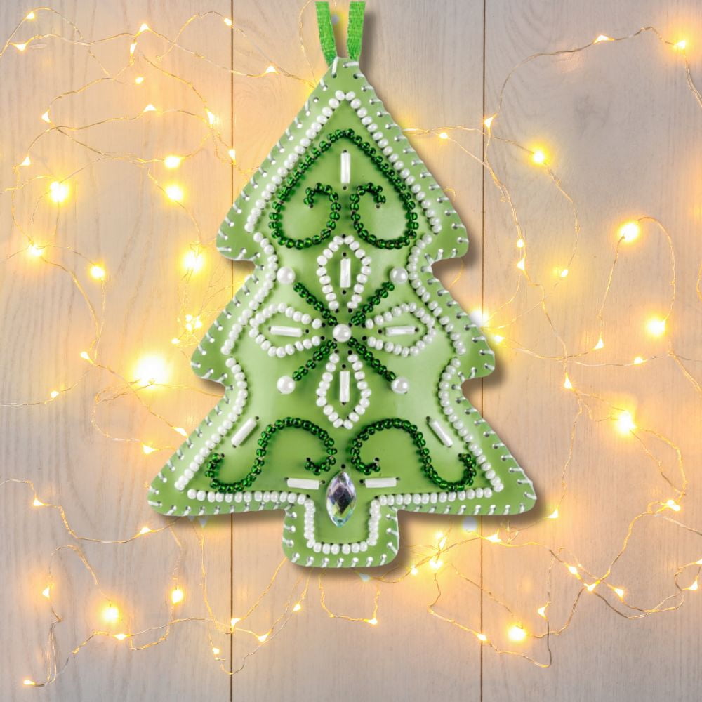 Bead embroidery kit on artificial leather Christmas Tree Ornament FLBB-130
