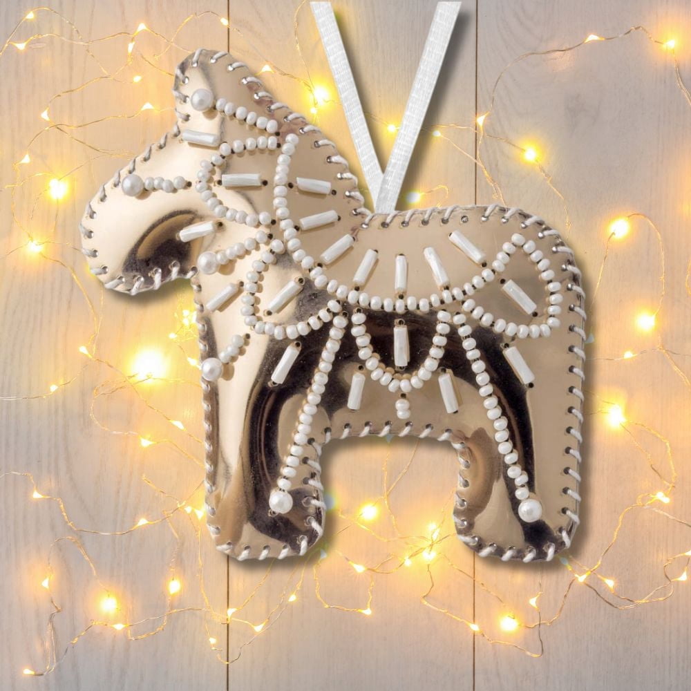 Bead embroidery kit on artificial leather Horse Christmas Ornament FLBB-131