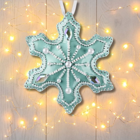Bead embroidery kit on artificial leather Snowflake Christmas Ornament FLBB-127