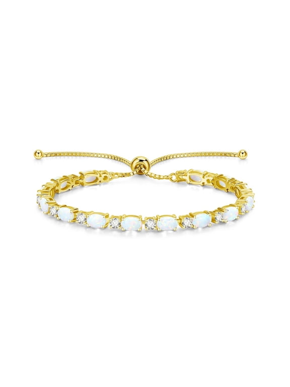 4.50 Ctw Oval Cut Fire Opal Womens Bolo Bracelet 14K Yellow Gold Plated 925 Sterling Silver