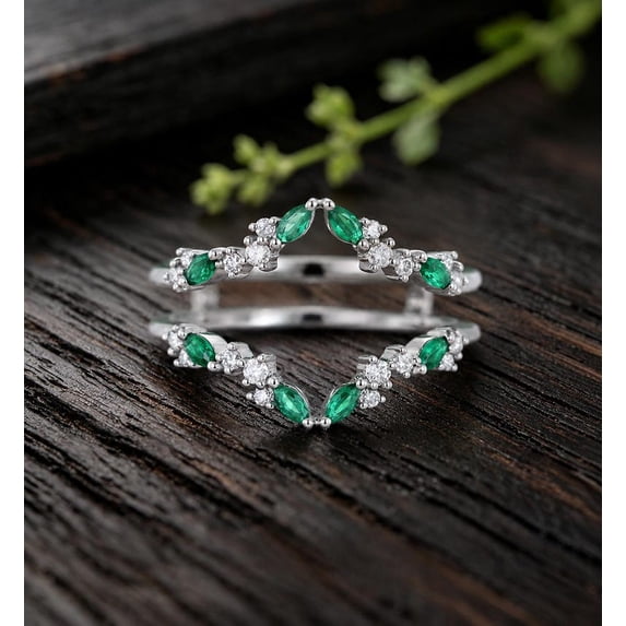 BeadBeauty Marquise Cut Green Emerald Ring Guard for Women, Cluster V ...