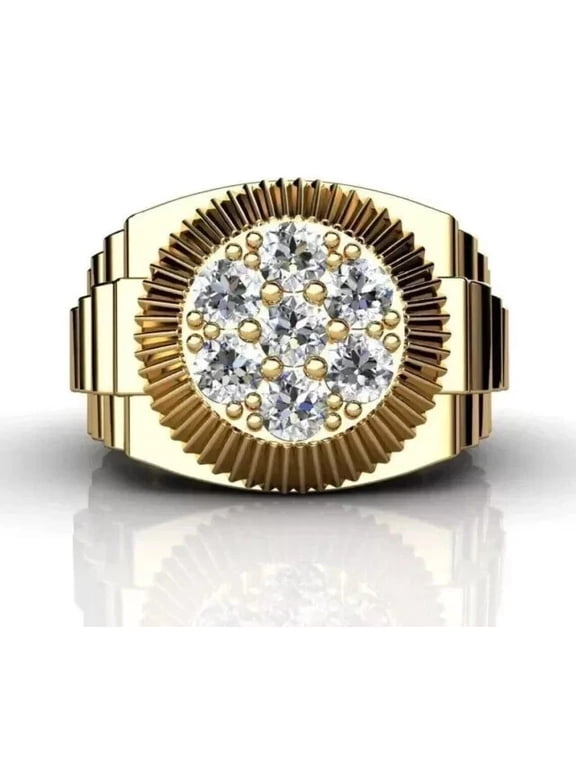 Men's Gold-Plated 925 Sterling Silver Ring, Round White Diamond CZ-4.5