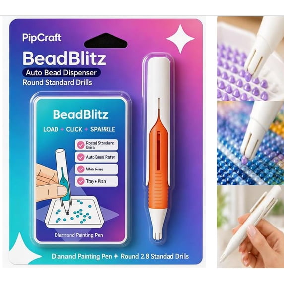 BeadBlitz Automatic Diamond Painting Bead Dispenser, Diamond Art Pen for 2.8mm Drills, Easy-Grip Stylus for Therapeutic Hobbies & Relaxing Afternoon Projects (Orange)