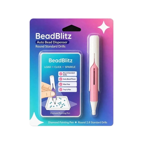 BeadBlitz Automatic Diamond Painting Pen, Reloadable Bead Dispenser for Round 2.8mm Standard Drills, Wax-Free Diamond Art Placement Tool (Pink)