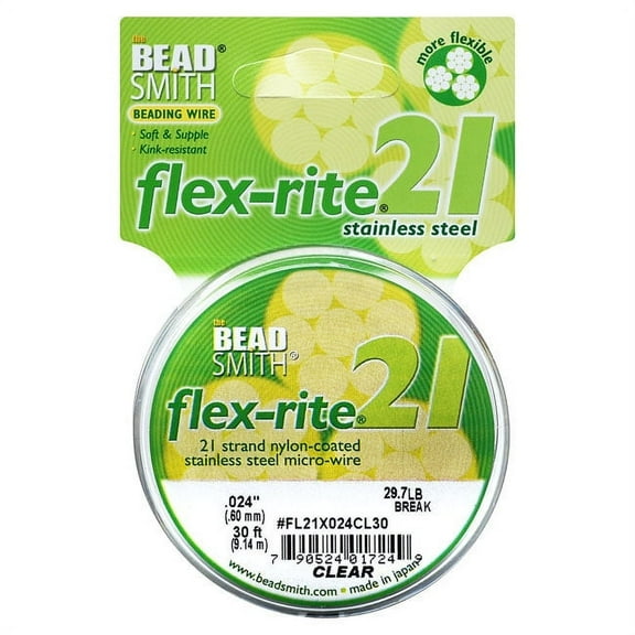 BeadSmith Flex-Rite Beading Wire, 21 Strand .024" Thick, 30 Foot Spool, Clear