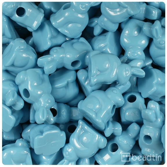 BeadTin Baby Blue Opaque 24mm Bunny Rabbit Pony Beads (24pcs)