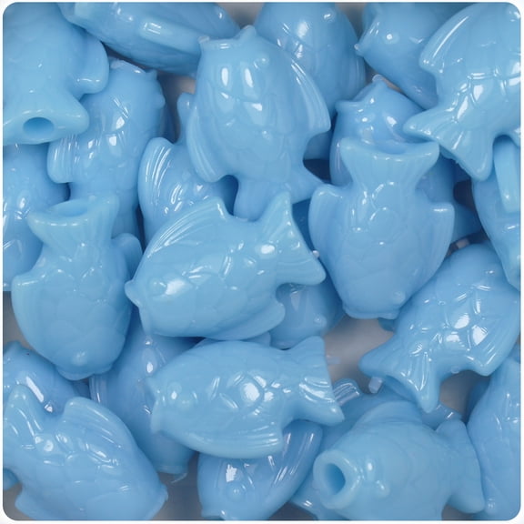 BeadTin Baby Blue Opaque 24mm Fish Pony Beads (24pcs)