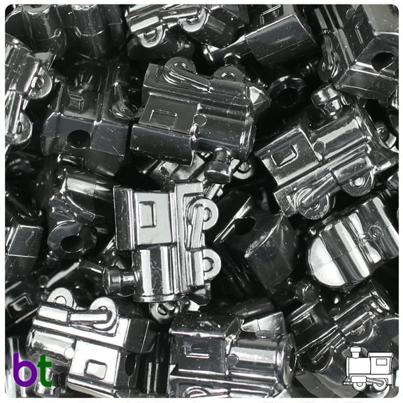 BeadTin Black Opaque 22mm Train Pony Beads (24pcs)